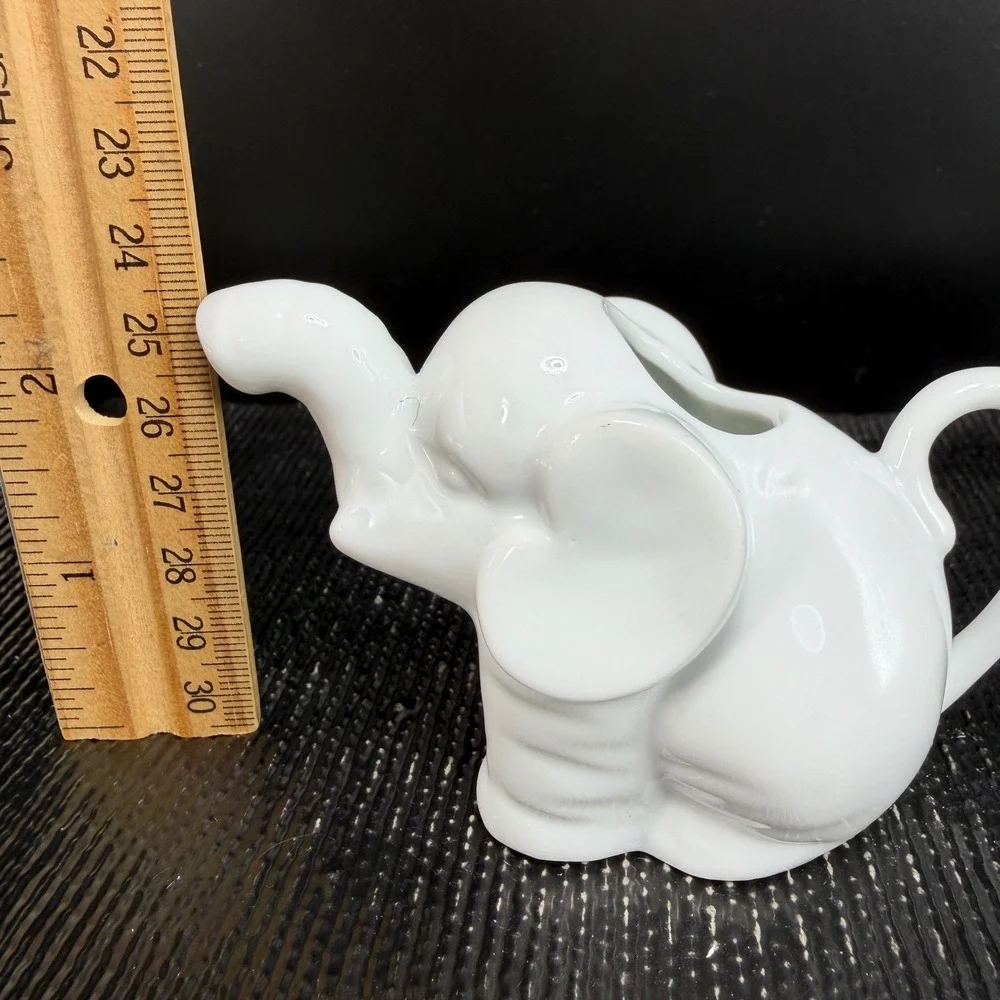 White Porcelain Elephant Creamer Pitcher Glossy Ceramic Animal Coffee Tea Server